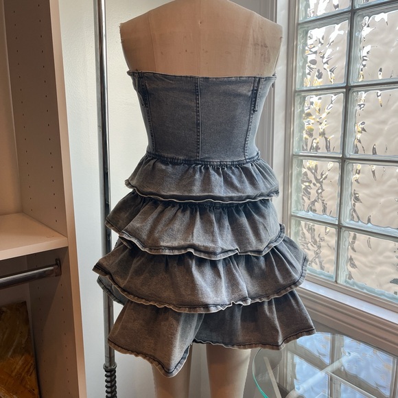 Strapless Denim Ruffle Dress - Picture 4 of 5
